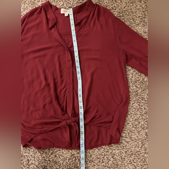 Cloth & Stone Women's Medium Wine Colored L/S Button Down Blouse with tie Front - Picture 7 of 11